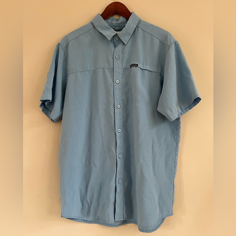 Columbia Men Blue Button Up Short Sleeve Polynosic Modal Outdoor Size Medium